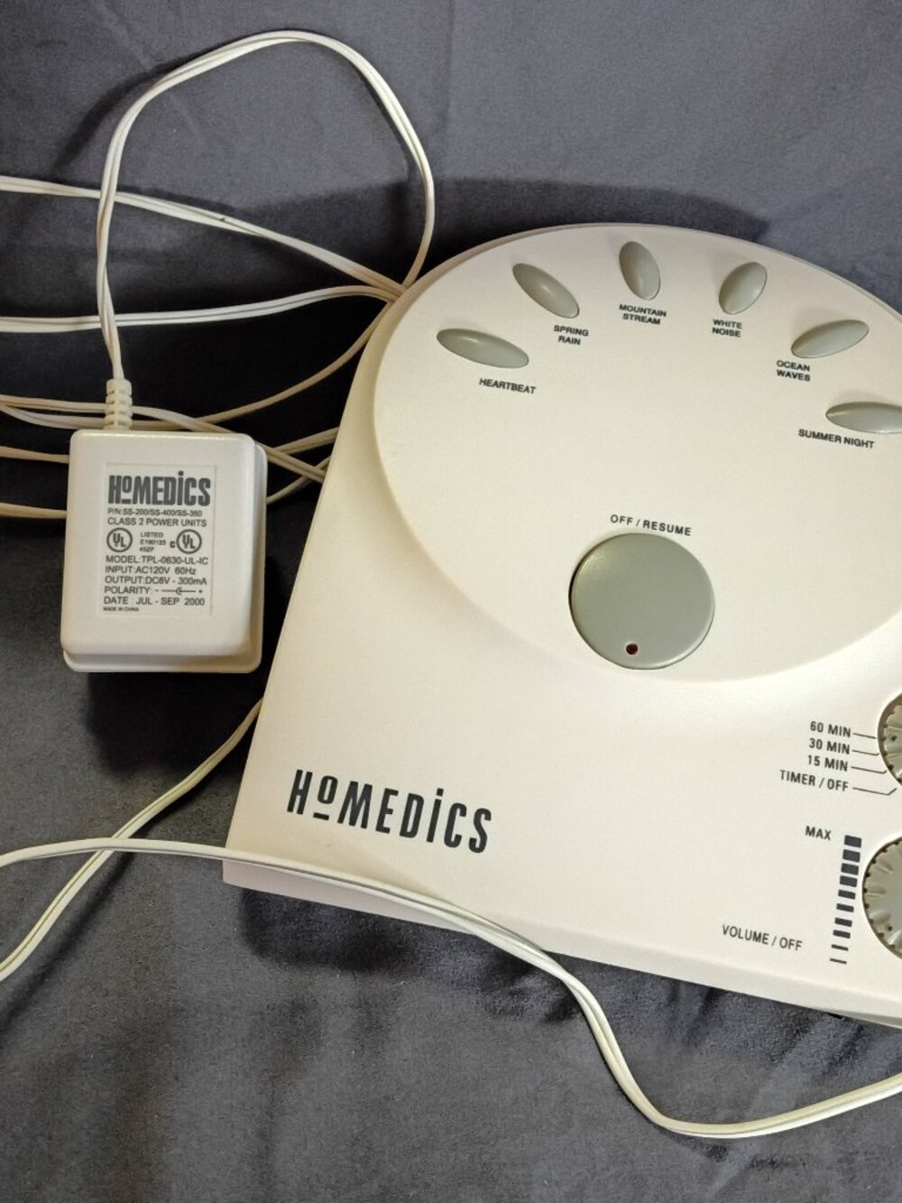 HoMedics SoundSpa White Noise Sound Machine Ocean Waves Rain Heartbeat Tested